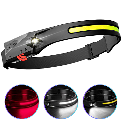 фонарь налобный bl-w689-1/5808а-lm+cob(white+red), motion sensor, li-ion аккум., зу type-c, box, оптом, купить