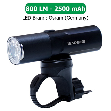 велофара мощная leadbike m02-osram 800lm, 2500mah, waterproof, children lock, li-ion аккум., зу type-c, оптом, купить