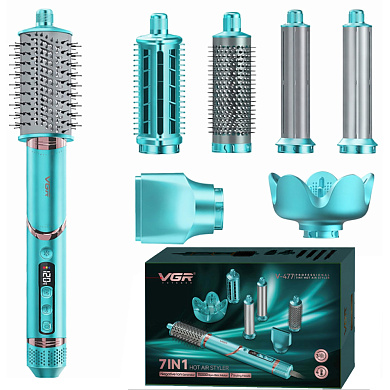 фен-стайлер vgr 7 в 1 v-477 green, professional, 7 насадок, 1400 вт, оптом, купить