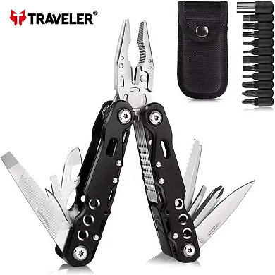 мультитул traveler mq007d-8g 15 в 1 туристический, армейский, тактический, с чехлом 16,2см, оптом, купить