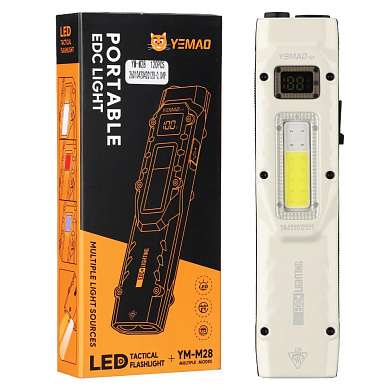 фонарь yemao ym-m28 2xpl+cob(white+red)+uv, li-ion аккумулятор, зу type-c, клипса, оптом, купить