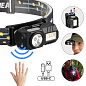 Фонарь налобный  T131-XPE+3SMD(Red+Green+Blue+UV), Motion Sensor, Li-Ion аккум, магнит, клипса, ЗУ Type-C, Box