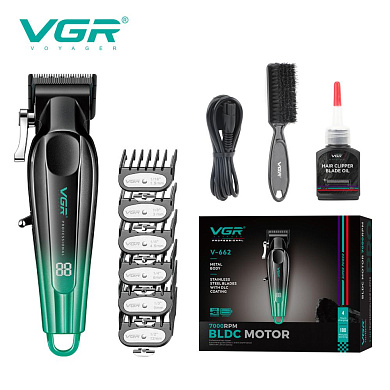 аккумуляторная машинка для стрижки (clipper) vgr v-662 green, 7000 rpm, 6 насадок, led display, оптом, купить