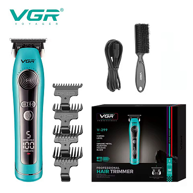 триммер vgr v-299 blue, 4 насадки, 9000rpm, 2000 mah, 5 уровней скорости, led display, оптом, купить