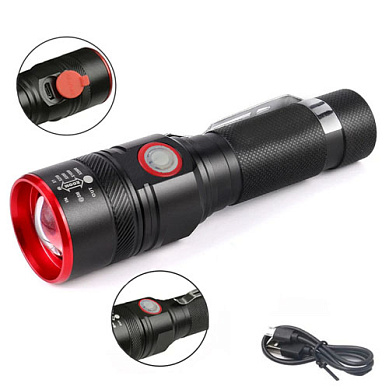 фонарь bl-736a/749-t6, 1х18650, зажим, zoom, зу microusb, box, оптом, купить