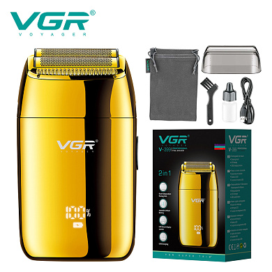 уценка электробритва vgr v-399 шейвер gold, влагостойкая, дополнительная насадка, led display, металлическая, оптом, купить