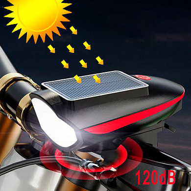 велофонарь с сигналом 7599/s7588, солнечная батарея, waterproof, li-ion аккум., зу type-c, оптом, купить