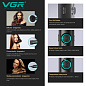 Фен профессиональный VGR V-401 BLACK, 40 уровней обдува 70000 - 110000 RPM, 40 уровней температуры 60°C - 100°C, 3 насадки