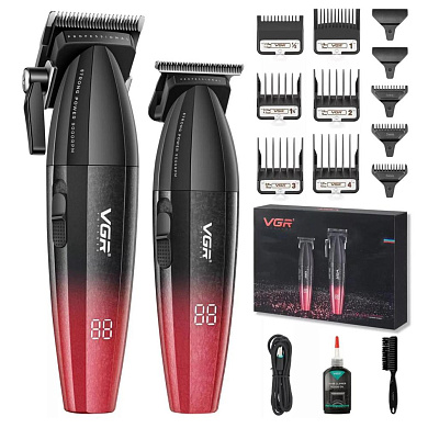 комплект vgr 2 в 1 v-640 s2 red аккумуляторная машинка для стрижки (clipper) и триммер, оптом, купить