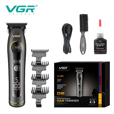 триммер vgr v-299 black, 4 насадки, 9000rpm, 2000 mah, 5 уровней скорости, led display, оптом, купить
