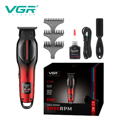 триммер vgr v-226 red, 9000 rpm, 3 насадки, led display, оптом, купить