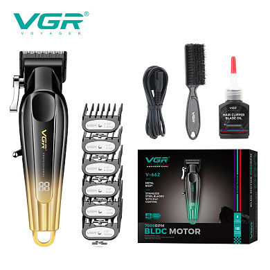 аккумуляторная машинка для стрижки (clipper) vgr v-662 gold, 7000 rpm, 6 насадок, led display, оптом, купить