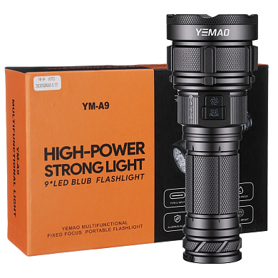 фонарь yemao ym-a9 9led, 2x26650, power bank, зу type-c, колпачек, 3 фильтра, оптом, купить