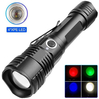 фонарь pld-11-4xpe(rgb), 1х18650, зу microusb, zoom, box, оптом, купить