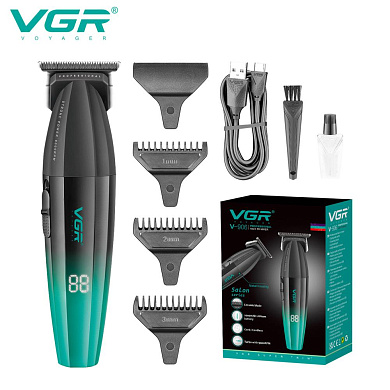 триммер vgr v-906 green, 3 насадки, керамическое лезвие, turbo режим 9000 rpm, led display, оптом, купить