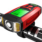 Велофара с компьютером, сигналом и сигнализацией AS0808-XPG+2LED(yellow)+2COB(red), выносная кнопка, Waterproof, аккум., ЗУ microUSB