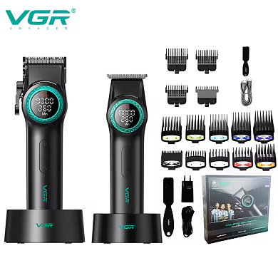 комплект vgr 2 в 1 v-001&v-977 black, аккумуляторная машинка для стрижки (clipper) и триммер, оптом, купить