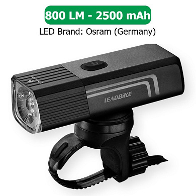 велофара мощная leadbike ld88-osram 800lm, 2500mah,waterproof, children lock, li-ion аккум., зу type-c, оптом, купить