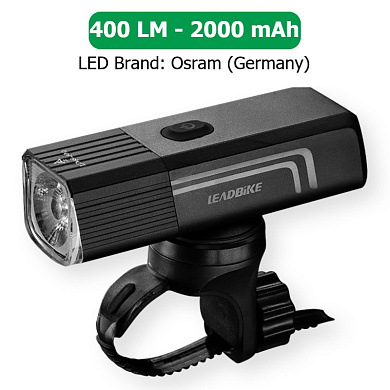 велофара мощная leadbike ld88-osram 400lm, 2000mah, waterproof, children lock, li-ion аккум., зу type-c, оптом, купить