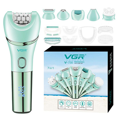 эпилятор vgr 7 в 1 v-756 green, 7 насадок, ipx7, оптом, купить