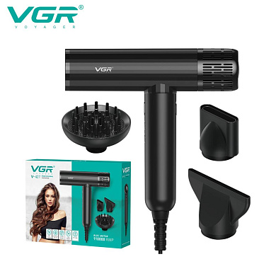 фен профессиональный vgr v-427, 4 уровня обдува, 3 уровня температуры, 11000 rpm, 3 насадки, оптом, купить