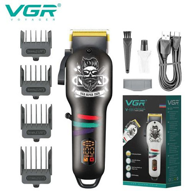 аккумуляторная машинка для стрижки (clipper) vgr v-699 black, 4 насадки, led display, оптом, купить