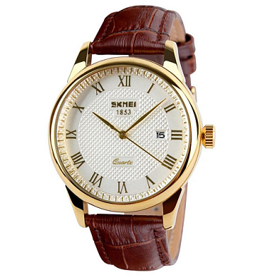 часы наручные 9058lgdwtbn-b skmei, gold case brown band white dail (men), оптом, купить