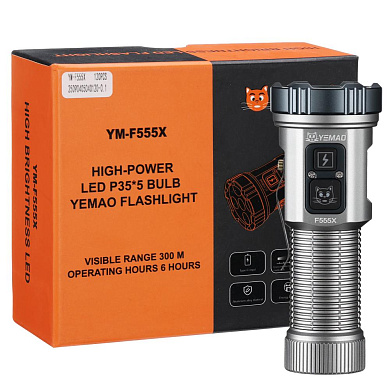 фонарь yemao ym-f555x 5p35+4led(red+blue), 1x18650/18500, зу type-c, магнит, зажим, оптом, купить