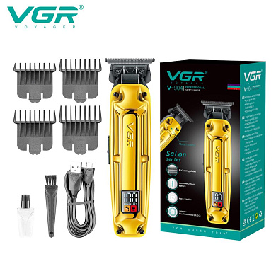 аккумуляторная машинка для стрижки (clipper) vgr v-904 gold, 4 насадки, 2000 mah, led display, оптом, купить