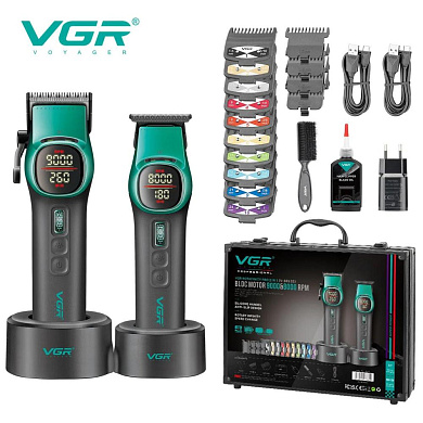 комплект vgr 2 в 1 v-885 s2 green, аккумуляторная машинка для стрижки (clipper) и триммер, оптом, купить