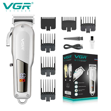 машинка (триммер) для стрижки волос vgr v-278 silver, professional, 6 насадок, led display, strong battery, оптом, купить