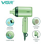 Фен для сушки и укладки волос VGR V-421, дорожный, со складной ручкой, 1200 Вт