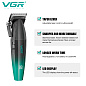 Аккумуляторная машинка для стрижки (clipper) VGR V-003 GREEN, 6 насадок, TURBO режим 9000 RPM, керамическое лезвие, LED display