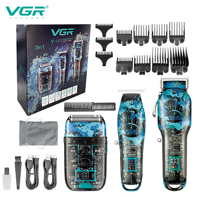комплект vgr 3 в 1 v-645 аккумуляторная машинка для стрижки (clipper), триммер и электробритва (шейвер), оптом, купить