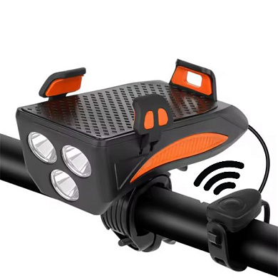 велофонарь с сигналом и держателем телефона fy-319b-3lm, зу micro usb, встроенный аккумулятор, оптом, купить