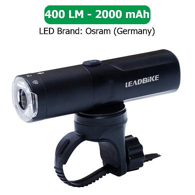 велофара мощная leadbike m03-osram 400lm, 2000mah,waterproof, children lock, li-ion аккум., зу type-c, оптом, купить