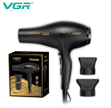 фен профессиональный vgr v-406 black, 3 уровня обдува, 3 уровня температуры, 2 насадки, 3000 вт, оптом, купить