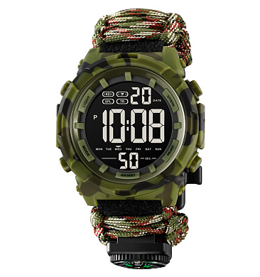 часы наручные 1845ncmgn skmei paracord, army green camouflage, compass, термометр, свисток, кресало, оптом, купить