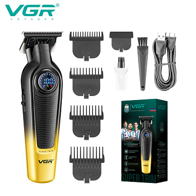 триммер vgr v-996 yellow, 4 насадки, led display, оптом, купить