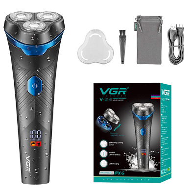 электробритва vgr v-314 для мужчин, роторная для влажного и сухого бритья, ipx6, led display, оптом, купить