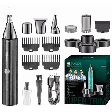 триммер vgr 4 в 1 v-630 black, 4 насадки - триммер, шейвер, триммер для носа, триммер для тела, оптом, купить