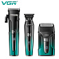 Комплект VGR 3 в 1 V-694 GREEN аккумуляторная машинка для стрижки (clipper), триммер и электробритва (шейвер)