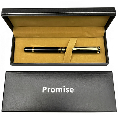 подарочная ручка роллерная promise в футляре (черно-золотая с узором) 568, оптом, купить