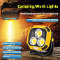 Фонарь кемпинг W891-1-3COB(White+Yellow)+5SMD(Red), Power bank, 2x18650, ЗУ Type-C, магнит, крюк